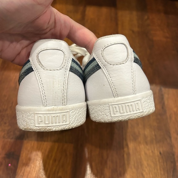 Puma Clyde Denim Striped White Leather Sneakers Shoes Women size 8.5 - Picture 4 of 10